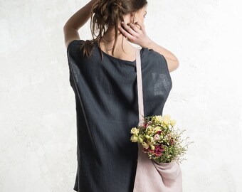 Charcoal linen top for women, Linen tunic, Linen tank top, Dark grey linen women's clothing, Sleeveless shirt women, Linen tee shirt women