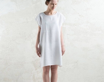 Robe en lin simple de couleur personnalisée, robe d'été blanche, tunique en lin décontractée, vêtements en lin blanc