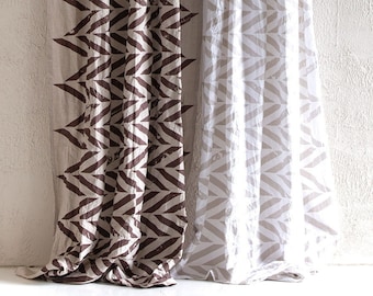 Linen window curtains, Printed curtains, Rod pocket curtains, Dark brown curtains or Tan and white curtains