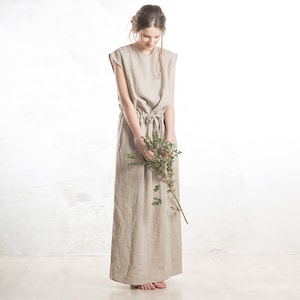 Long linen dress, Linen maxi dress with pockets, 30 colors, Black linen dress, Sleeveless dress, Summer dress