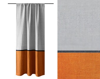 Items Similar To Linen Curtain Panels Color Block Curtains Linen