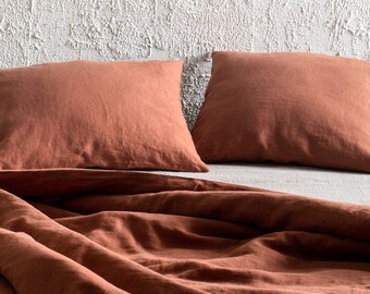 rust linen pillow case