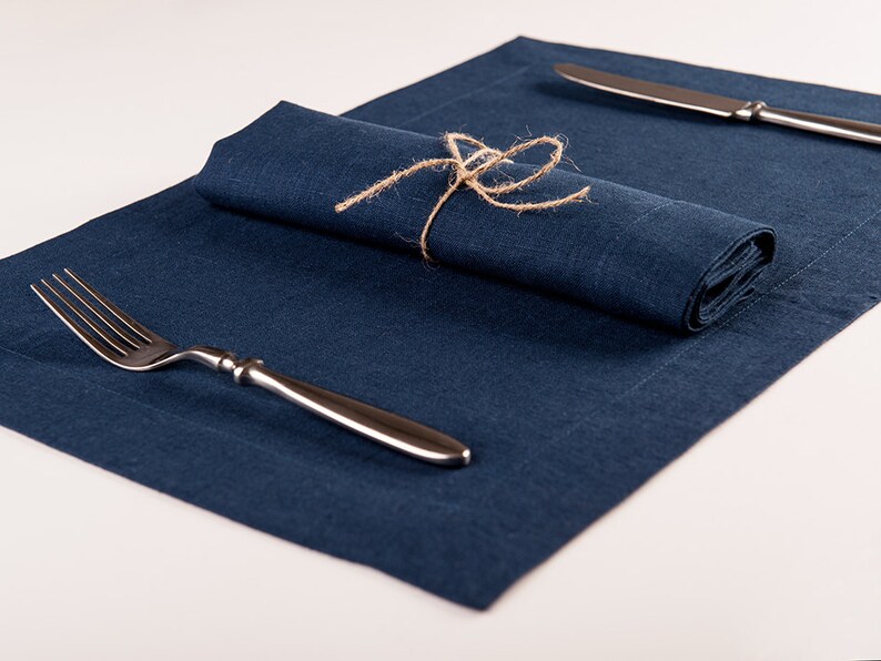 Indigo table napkins or indigo linen placemats Set of Six Etsy