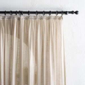 Linen window curtain panels, Sheer curtains for living room or bedroom, Lightweight natural linen drapes with pleated heading tape and hooks image 5