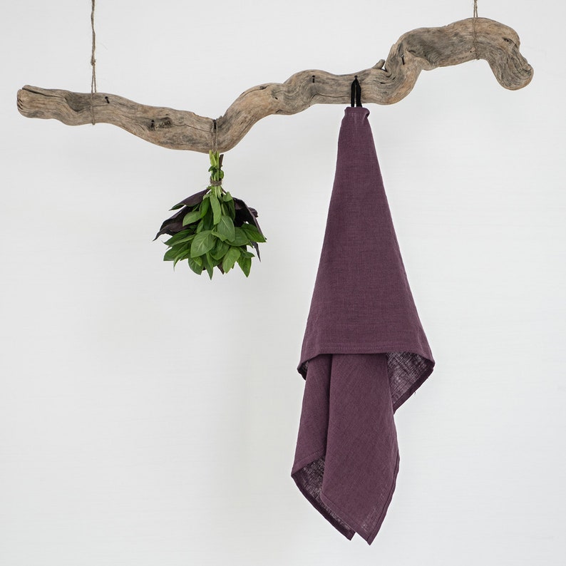 Linen towel set of 2, Linen tea towels, Purple towels, Linen kitchen towels, Natural towels for sustainable home image 3