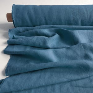 Natural linen fabric by the meter, Marine blue linen fabric by the yard, Fabric for clothing, Blue fabric for sewing, Home decor fabrics