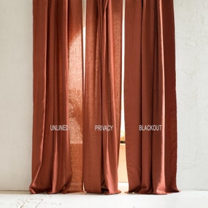 Natural linen curtains with back tabs, Back tab top blackout curtains bedroom, Linen window curtains for living room, Custom linen drapes image 10
