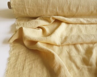 Linen fabric by yard Butter yellow, Soft pale yellow linen fabric by the yard for clothing, curtains, napkins, pillow covers, home decor