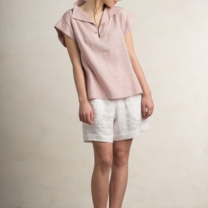 Linen shorts with pockets, White linen shorts for woman, Elastic waist shorts, Handmade linen clothing 画像 5