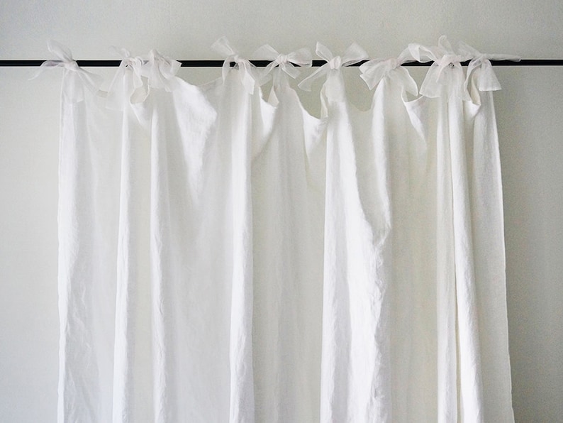 Cortina de lino blanco atado Cortina de ventana natural con lazos de organza Cortinas personalizadas Cortinas de lino cortinas de ventana imagen 4