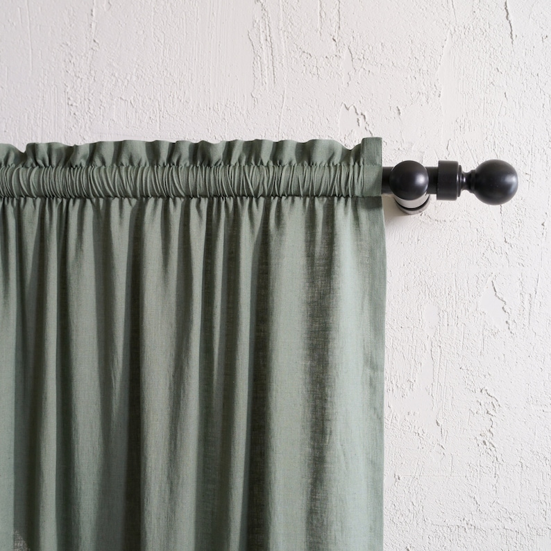 Handmade linen curtains with header, 1 curtain panel, Tight rod pocket window curtains, Blackout curtain panels, Linen window treatments image 2