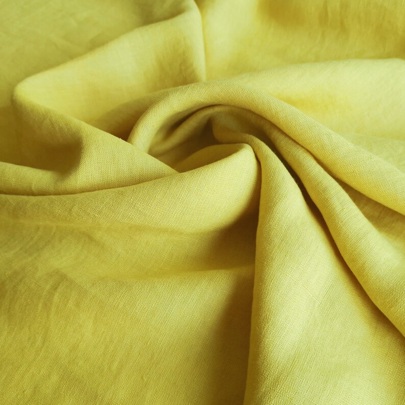 Chartreuse linen fabric by the yard, Yellow green linen fabric for clothes, table linens, pillow covers image 2