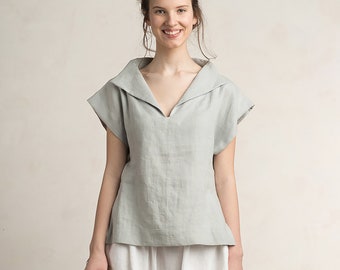 Linen blouse women in various colors, Short sleeve linen top women, Linen women's clothing, Natural blouse for woman, Linen summer clothes