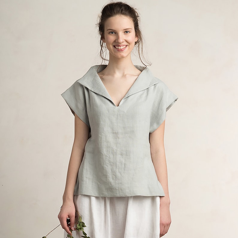 Linen blouse women in various colors, Short sleeve linen top women, Linen women's clothing, Natural blouse for woman, Linen summer clothes image 1