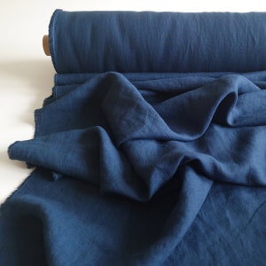 Indigo linen fabric, Fabric by the yard, Navy linen fabric, Linen by the yard, Dark blue fabric by meter, Natural linen fabric