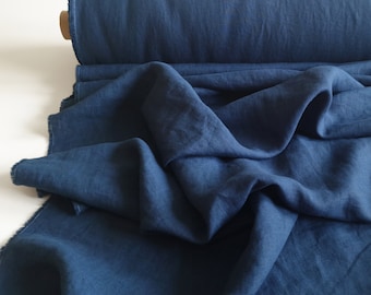 Indigo linen fabric, Fabric by the yard, Navy linen fabric, Linen by the yard, Dark blue fabric by meter, Natural linen fabric