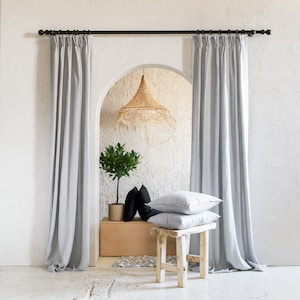 Cortinas de lino plisadas, cortinas de privacidad, cortinas opacas, paneles de cortina gris paloma, cortinas hechas a mano