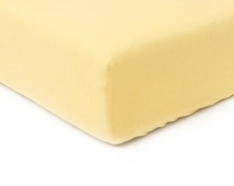 Linen fitted sheet Butter Yellow, Handmade linen bedding, Natural bottom sheet Queen, Full, California King, Single, Double linen sheets