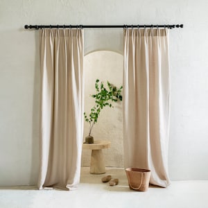 Natural linen curtains, Top tack pleat curtains, Blackout curtains, Custom tailored pleat window curtains by Lovely Home Idea