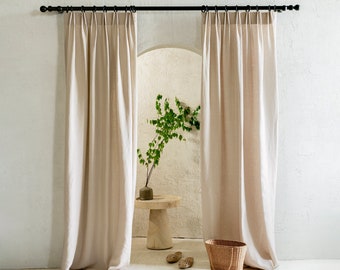 Natural linen curtains, Top tack pleat curtains, Blackout curtains, Custom tailored pleat window curtains by Lovely Home Idea