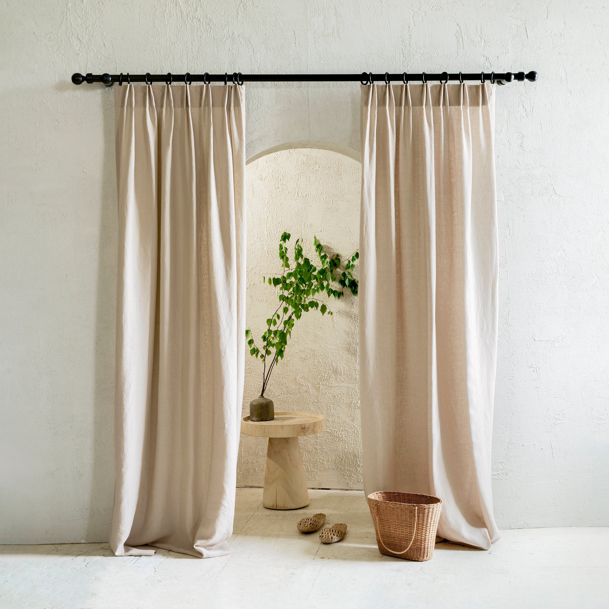 Natural linen curtains, Top tack pleat curtains, Blackout curtains, Custom tailored pleat window curtains by Lovely Home Idea