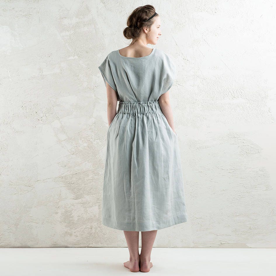 Long linen skirt Dove grey skirt with elastic Light grey | Etsy