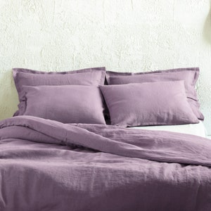 Housse de couette en lin naturel, housses de couette violettes de différentes couleurs, parure de lit en lin doux par Lovely Home Idea image 5