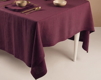 Deep Burgundy Linen Tablecloth, Custom Linen Table Cloth, Rectangle or Square Tablecloths