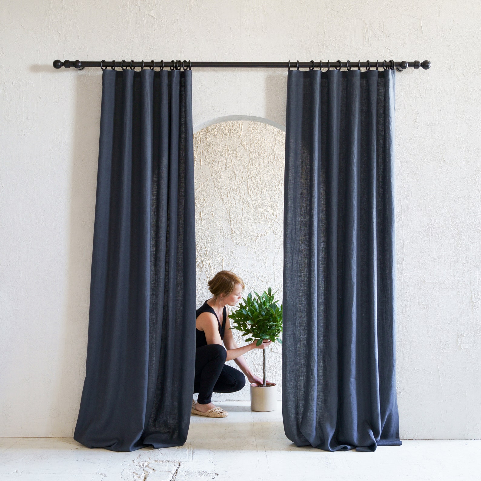 Natural linen curtains Ripplefold top curtains with tape for Etsy