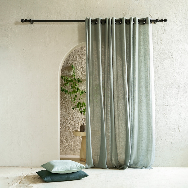 Sheer linen curtains with grommets, Natural grommet curtains, 1 curtain panel, 8 colors, Eyelet curtains image 5