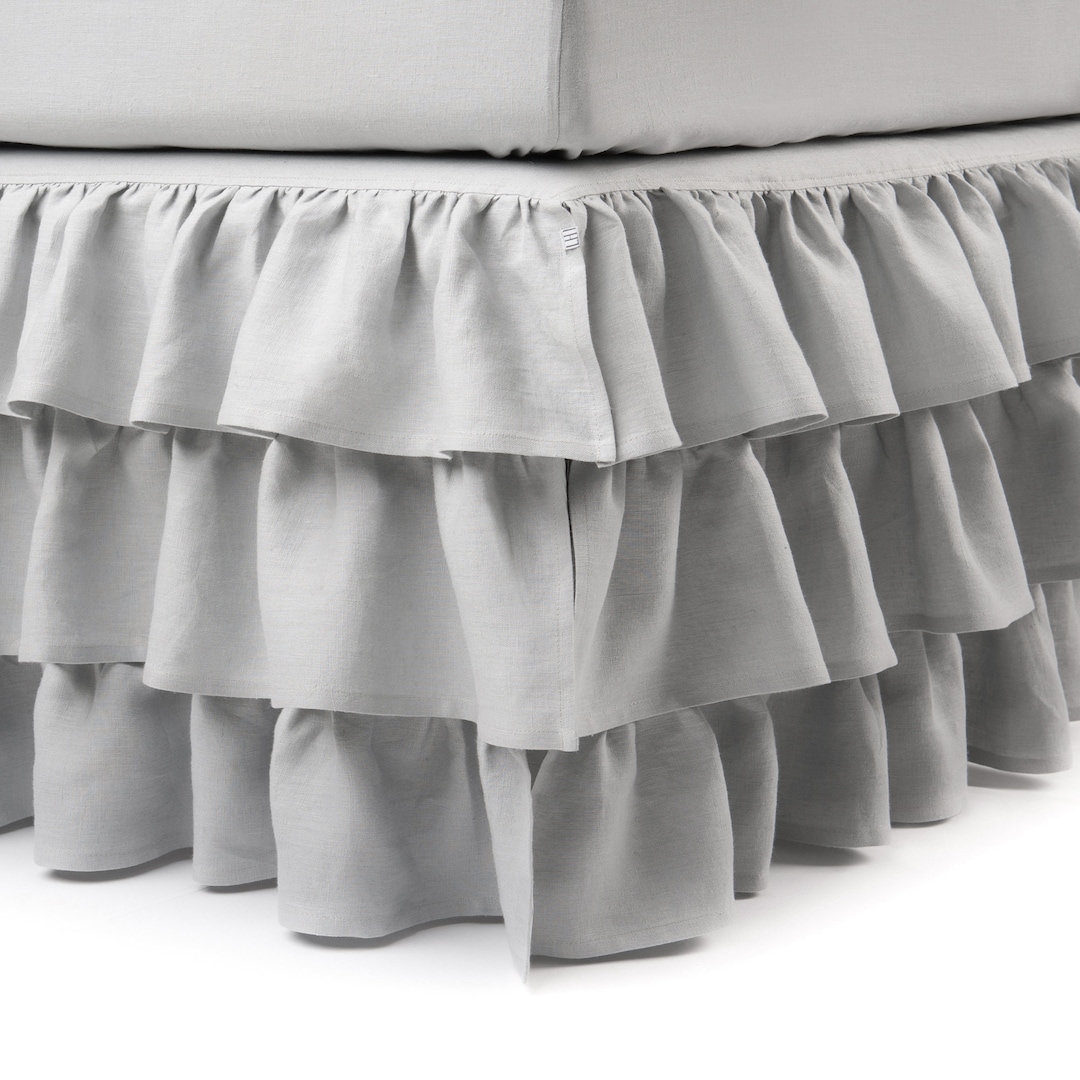 Linen Ruffle Bed Skirt, Linen Bed Skirts With Ruffles, Custom Split ...