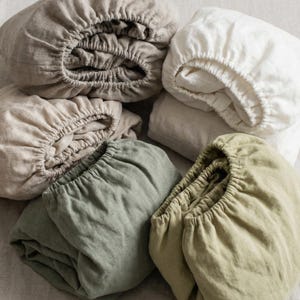 Linen Fitted Sheet, Natural Linen Bedding, Deep Pocket Bed Sheets Queen, King, Full, Double