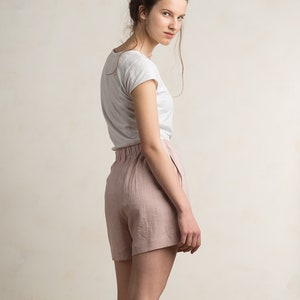 Handmade linen shorts with elastic waist, Summer shorts with pockets, Casual womens clothing
