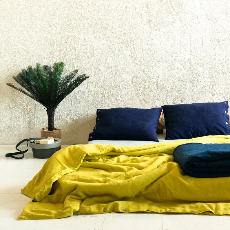 Chartreuse linen duvet cover Natural linen duvet covers image 7
