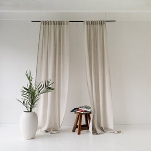 Cortinas de lino natural con pestañas traseras, dormitorio de cortinas opacas con pestaña trasera, cortinas de ventana de lino para sala de estar, cortinas de lino personalizadas imagen 2