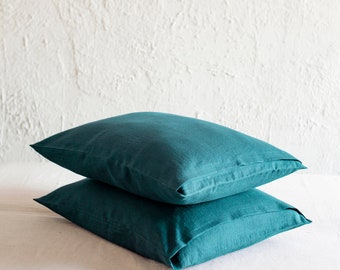 Soft linen pillow case Envelope closure, 30 colors, Peacock green linen pillowcase, Natural linen bedding