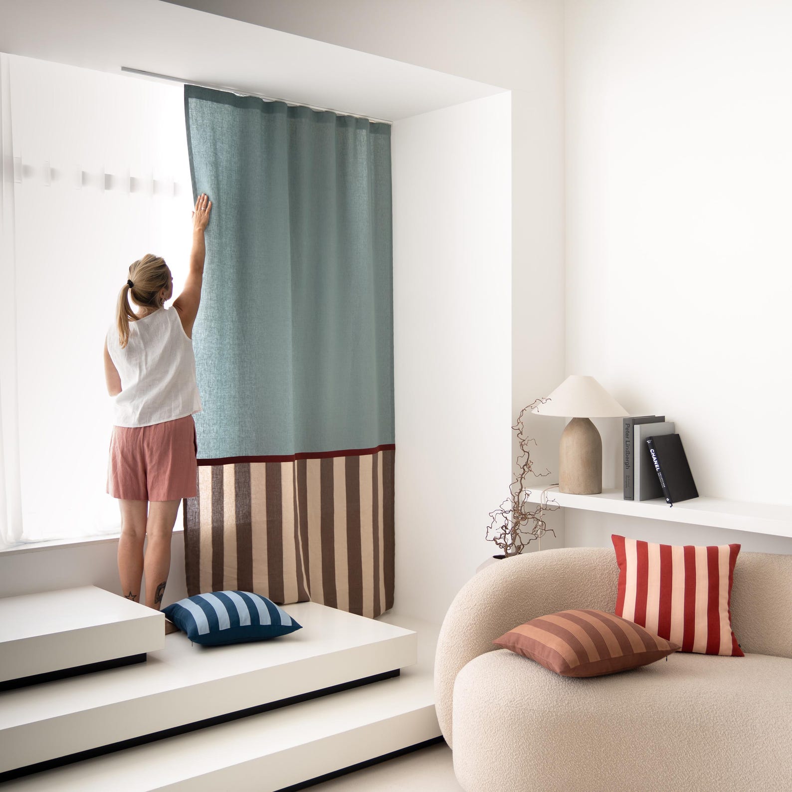 Custom Linen Curtains, Striped Window Curtain Panels, Color Block ...
