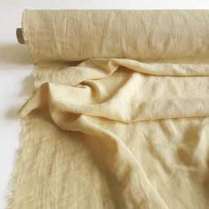 Linen fabric by yard Butter yellow, Soft pale yellow linen fabric by the yard for clothing, curtains, napkins, pillow covers, home decor