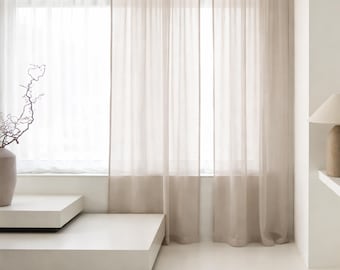 Linen Window Curtains, Sheer Linen Curtain Panels with Rod Pocket Top