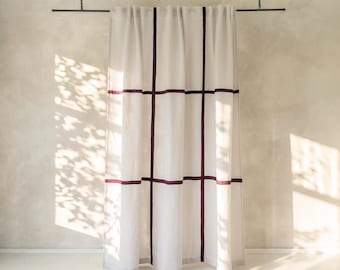 Grid Linen Curtains, Custom Linen Curtain Panel, Large Check Drapes, Privacy or Blackout