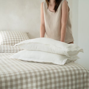 Natural linen pillowcase with flange, Pure linen bedding, 1 envelope closure pillow case Standard, King, Euro, Body, Queen pillow cover image 1