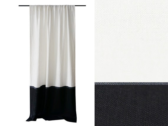 Linen curtains Color block curtains Black and white curtains  Etsy