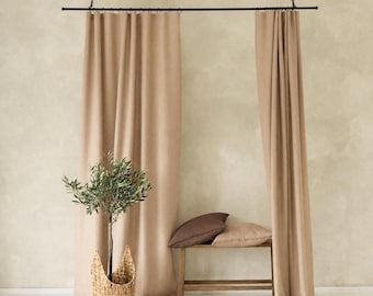 Natural Linen Curtains, Window Curtain Panel, Custom Drapery Panels, Privacy or Blackout Drapes with Tape for Rings