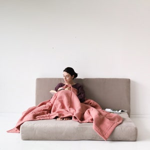 Linen quilt blanket bedspread, Natural linen cotton blankets, Linen wool blanket, Natural comforter coverlet, Linen blanket Queen King Throw image 2