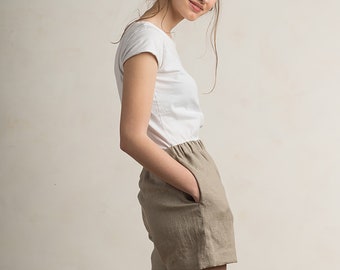 Women's shorts, Flax grey linen shorts, Grey shorts women, Women shorts with pockets, Natural linen clothing for woman by Lovely Home Idea