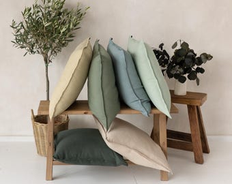 Handmade Linen Pillow Cover with Zipper, Natural Bedroom Decor