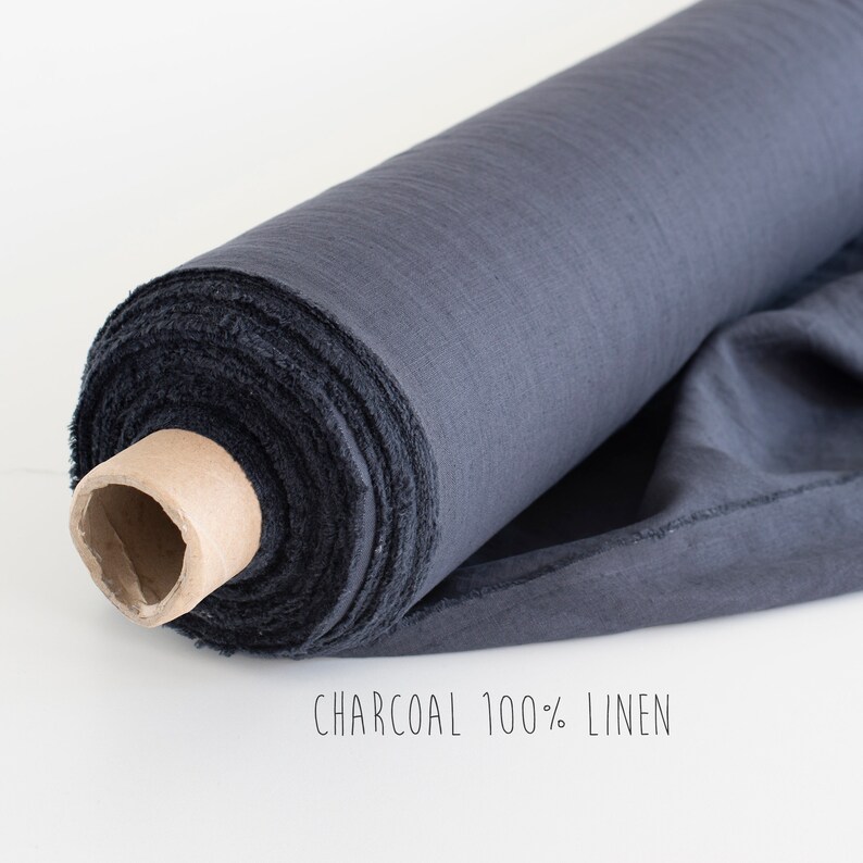 Charcoal Linen Fabric by the Yard Dark Grey Linen Fabric Etsy UK