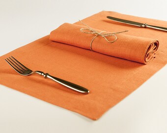 Rust linen napkin and placemat set 30 colors, Linen table napkins, Linen placemats with mitered corners, Handmade table linens