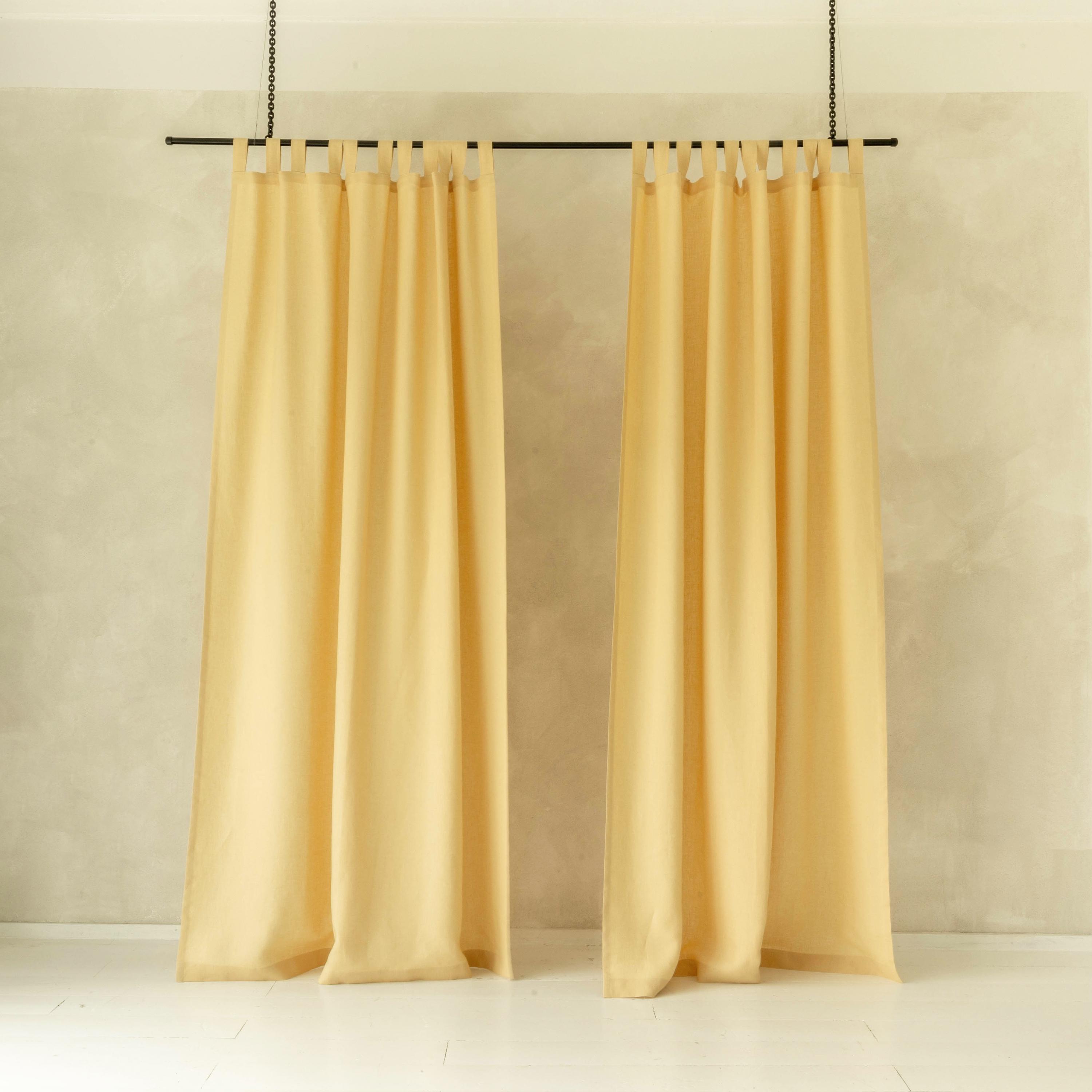 Linen Tab Top Curtain Panels, Butter Yellow Curtains With Tabs, Natural