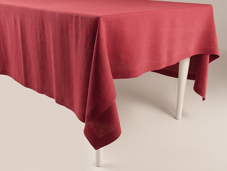 Red linen tablecloth